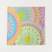 Overlappende Mandala Roze Blauw Geel Mint Paars Wandkleed (Voorkant (horizontaal))