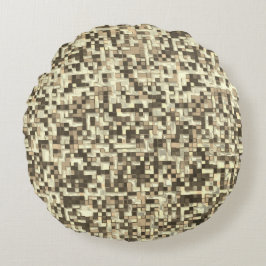 Overlappende mini-vierkantjes in tonnen bruin beig rond kussen