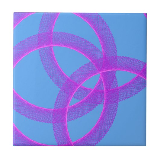 overlappende paarse ring tegen blauwe achtergrond tegeltje (Voorkant)