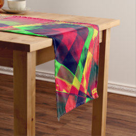 Overlappende schuine en gerafelde rechthoeken korte tafelloper