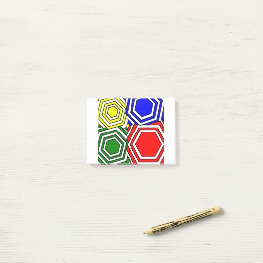 Overlappende zeshoeken post-it® notes (Op bureau)
