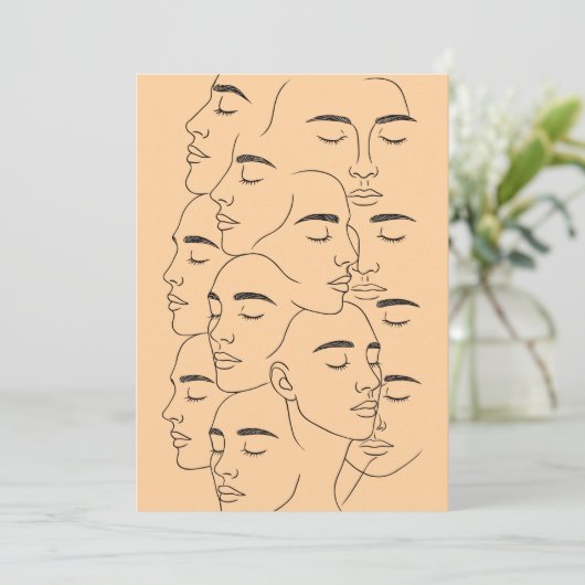 Overlapping Faces Print, Minimalist Line Art, Face Kaart (Staand voorkant)