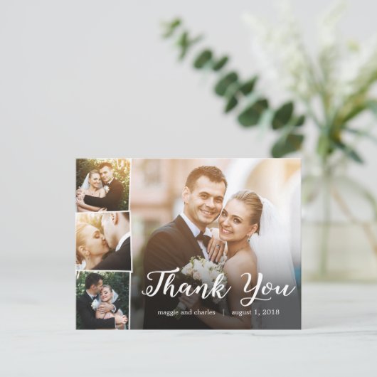 Overlapping foto's bruiloft Dank u kaart Briefkaar (Staand voorkant)