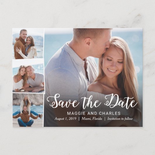 Overlapping foto's bruiloft Save the Date Briefkaa Aankondigingskaart (Voorkant)