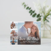 Overlapping foto's bruiloft Save the Date Briefkaa Aankondigingskaart (Staand voorkant)