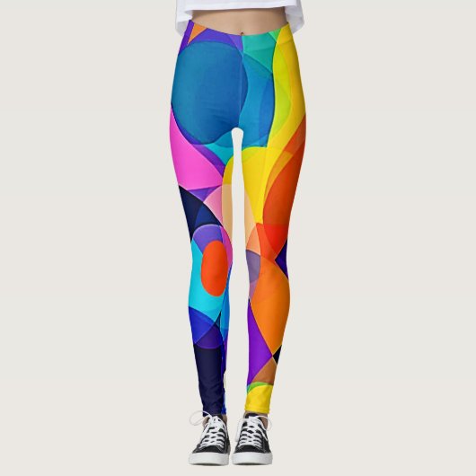 Overlapping Hues: Abstract Fusion Leggings (Voorkant)