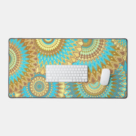 Overlapping Mandala Blauw Bruin Goud Bureaumat