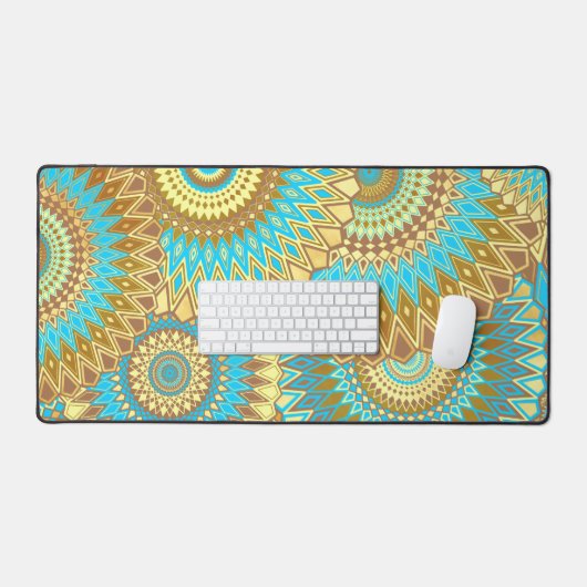 Overlapping Mandala Blauw Bruin Goud Bureaumat (Keyboard & Muis)