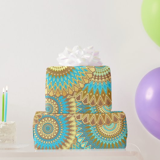 Overlapping Mandala Blauw Bruin Goud Cadeaupapier (Feestgeschenken)