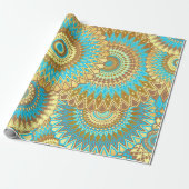 Overlapping Mandala Blauw Bruin Goud Cadeaupapier (Uitgerold)