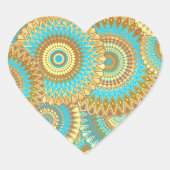 Overlapping Mandala Blauw Bruin Goud Hart Sticker (Voorkant)