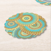 Overlapping Mandala Blauw Bruin Goud Kartonnen Onderzetters (Gekanteld)