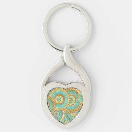 Overlapping Mandala Blauw Bruin Goud Sleutelhanger