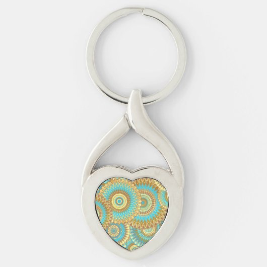 Overlapping Mandala Blauw Bruin Goud Sleutelhanger (Voorkant)