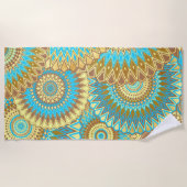 Overlapping Mandala Blauw Bruin Goud Strandlaken (Voorkant)