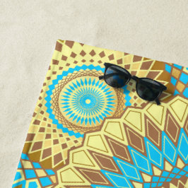 Overlapping Mandala Blauw Bruin Goud Strandlaken