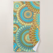 Overlapping Mandala Blauw Bruin Goud Strandlaken (Voorkant)