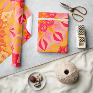 Overlapping Mandala Oranje Roze Geel Cadeaupapier