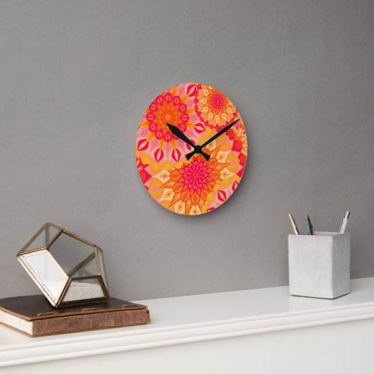Overlapping Mandala Oranje Roze Geel Ronde Klok (Kantoor)