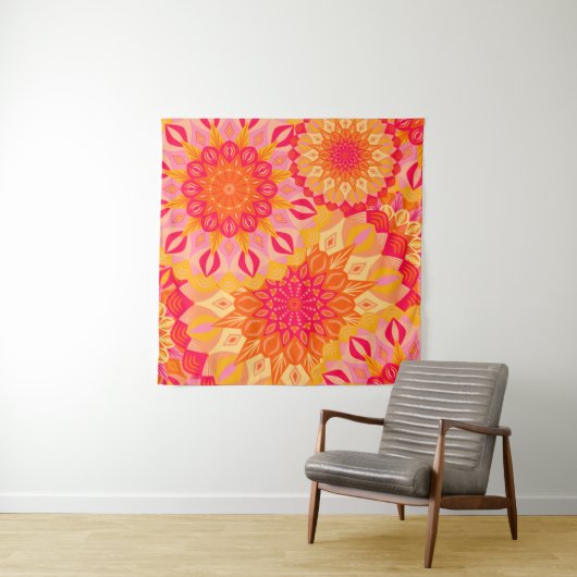 Overlapping Mandala Oranje Roze Geel Wandkleed (In situ)
