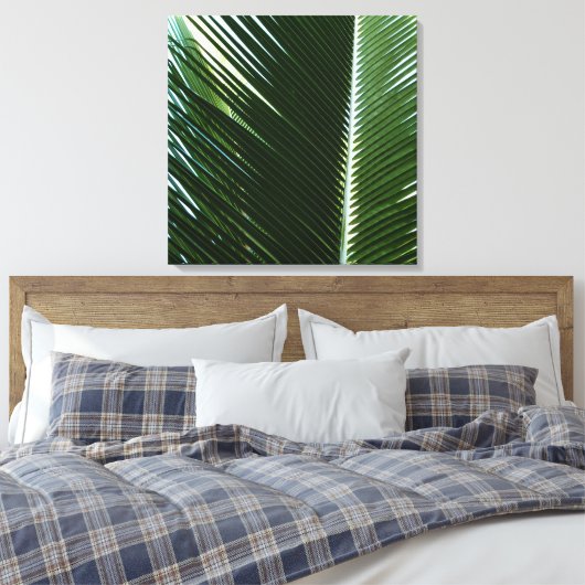 Overlapping Palm Fronds Tropical Green Abstract Canvas Afdruk (Insitu (Slaapkamer))