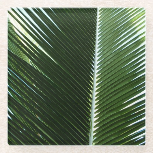 Overlapping Palm Fronds Tropical Green Abstract Glazen Onderzetter (Voorkant)
