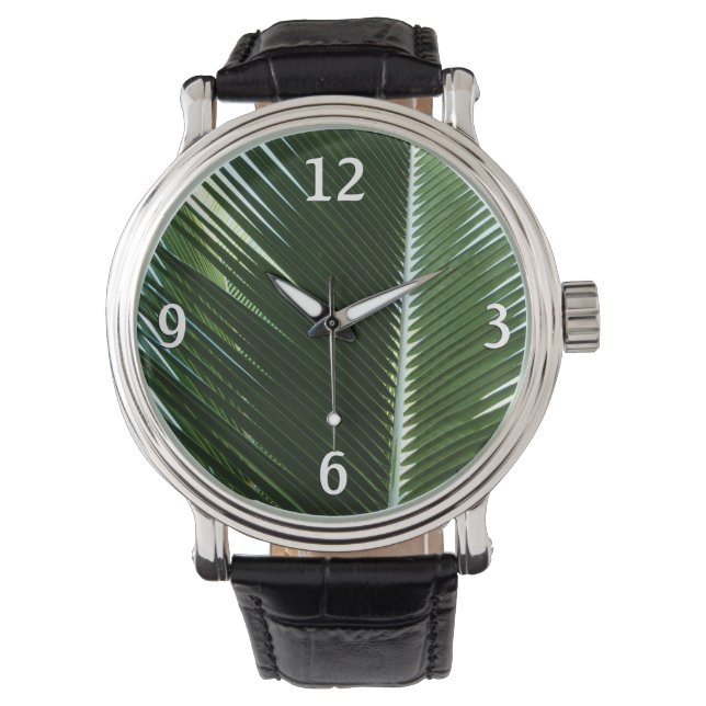 Overlapping Palm Fronds Tropical Green Abstract Horloge (Voorkant)