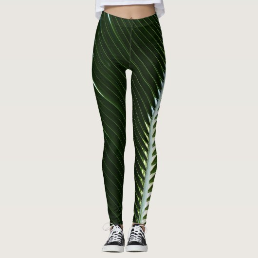 Overlapping Palm Fronds Tropical Green Abstract Leggings (Voorkant)