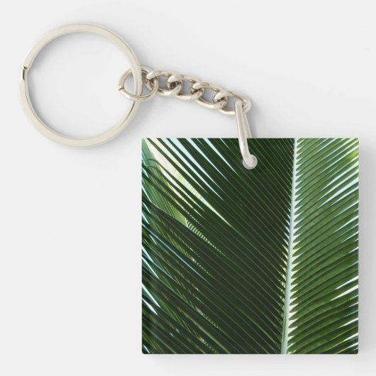 Overlapping Palm Fronds Tropical Green Abstract Sleutelhanger (Voorkant)