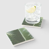 Overlapping Palm Fronds Tropical Green Abstract Stenen Onderzetter (Zijkant)