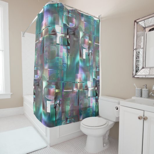 Overlapping van gradiëntgroen en gekleurd in zacht douchegordijn (In situ)