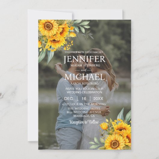 Overlay Afbeelding Foto QR Zonnebloemen bruiloft Kaart (Voorkant)