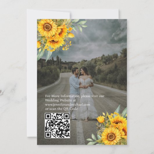 Overlay Afbeelding Foto QR Zonnebloemen bruiloft Kaart (Achterkant)