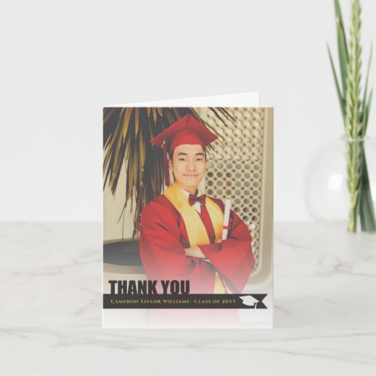 Overlay Black Ribbon Gradup Cutout Foto Bedankkaart (Voorkant)