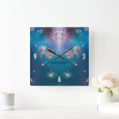 Overlay Navy-Blue Galaxy Star met Ocean Jellyfish Vierkante Klok (Huis)