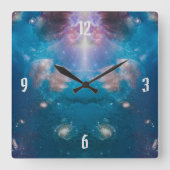 Overlay Navy-Blue Galaxy Star met Ocean Jellyfish Vierkante Klok (Voorkant)