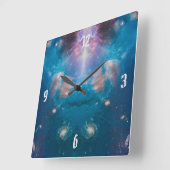 Overlay Navy-Blue Galaxy Star met Ocean Jellyfish Vierkante Klok (Hoek)