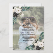 Overlay Portret Afbeelding Foto QR B & W bruiloft Kaart (Voorkant)