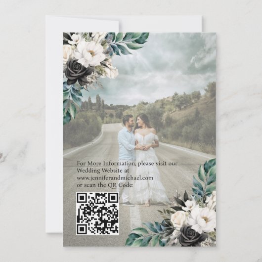 Overlay Portret Afbeelding Foto QR B & W bruiloft Kaart (Achterkant)