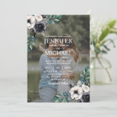 Overlay Portret Afbeelding Foto QR B & W bruiloft Kaart (Staand voorkant)