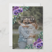 Overlay Portret Afbeelding Foto QR Pansies bruilof Kaart (Voorkant)