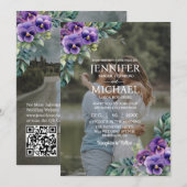 Overlay Portret Afbeelding Foto QR Pansies bruilof Kaart (Voorkant / Achterkant)