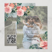 Overlay Portret Afbeelding Foto QR Rozen bruiloft Kaart (Voorkant / Achterkant)
