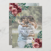 Overlay Portret Afbeelding Foto QR Rozen bruiloft Kaart (Voorkant / Achterkant)