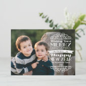 Overlay typografische kerstfoto begroeting feestdagenkaart (Staand voorkant)