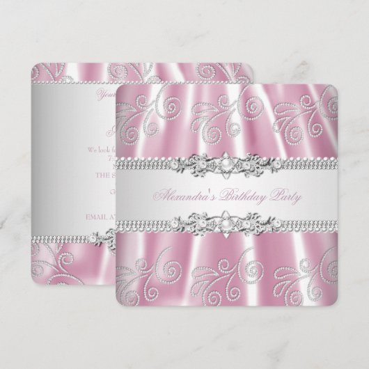 Overlay van Elegant Pink Silver Lace Diamond Kaart (Voorkant / Achterkant)