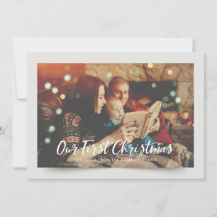 Overlay van fotosneeuw voor de familie Vakantie Feestdagenkaart