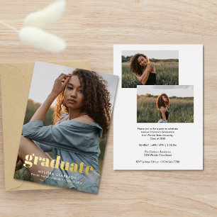 Overlays Vet Goud Typografie Foto's Afstuderen Folie Uitnodiging