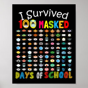Overleefde 100 gemaskerde dagen van school 100 Fun Poster