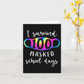 Overleefde 100 gemaskerde schooldagen Tie Dye Kaart (Gele Bloem)